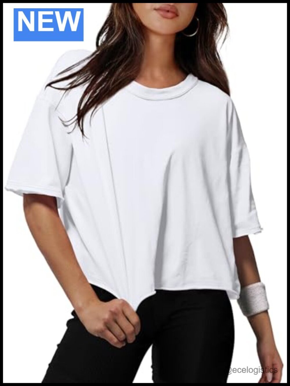 Cotton Blend Drop Shoulder Oversized Crop Top Tee for Women